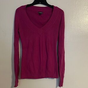 Express Women's V-Neck Sweater in Vibrant Pink